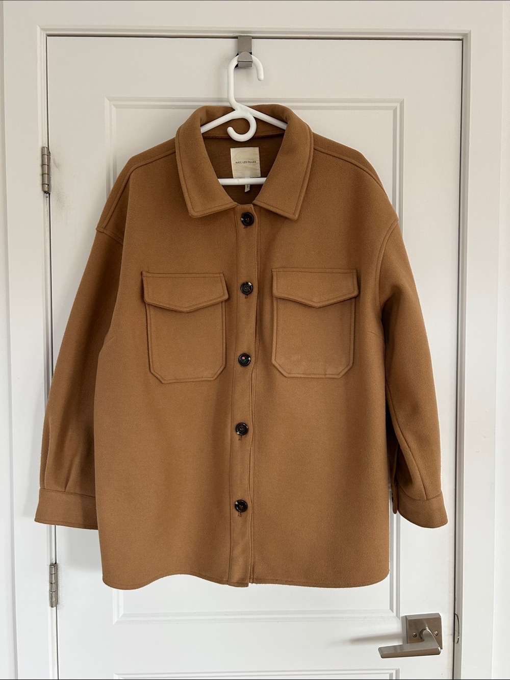Avec Les Filles Camel Button-Front Utility Shacket